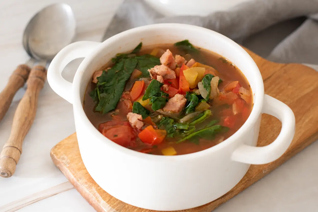 14 High Protein Low Carb Soups That Are Easy, Hearty, and Perfect for Meal Prep 5 Sausage Soup with Spinach and Peppers