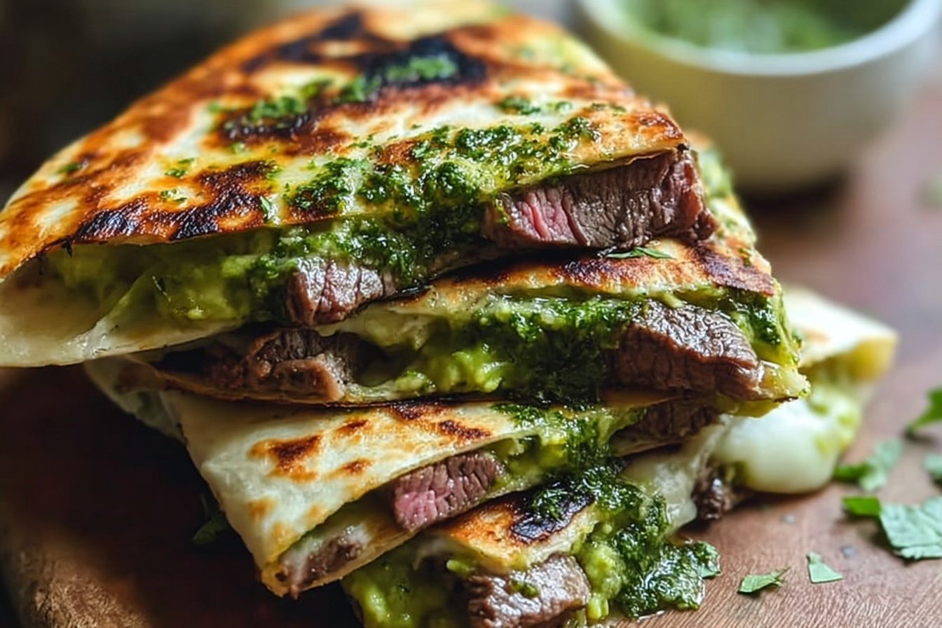 Chimichurri Grilled Steak Quesadilla With Avocado Chimichurri
