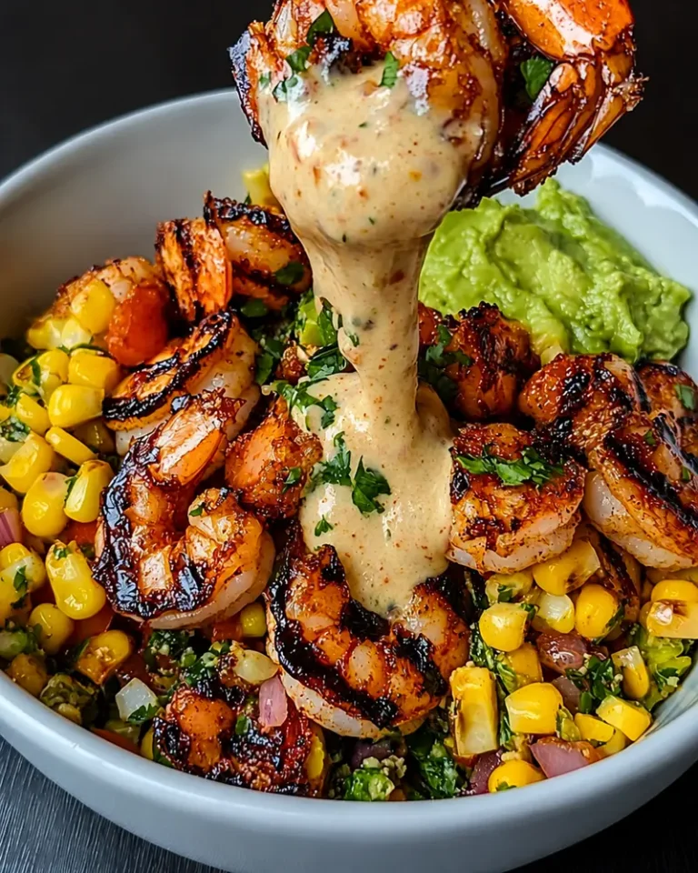 Grilled Shrimp Bowl With Avocado, Corn Salsa & Creamy Sauce