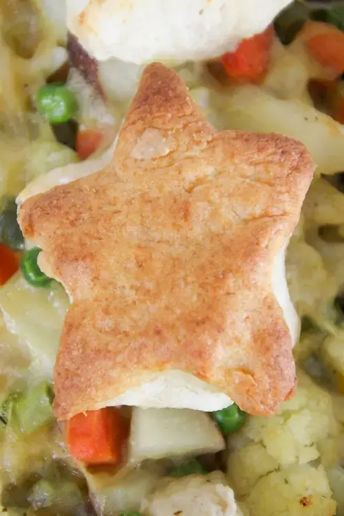 Assembling the Veggie Pot Pie With Biscuit Topping