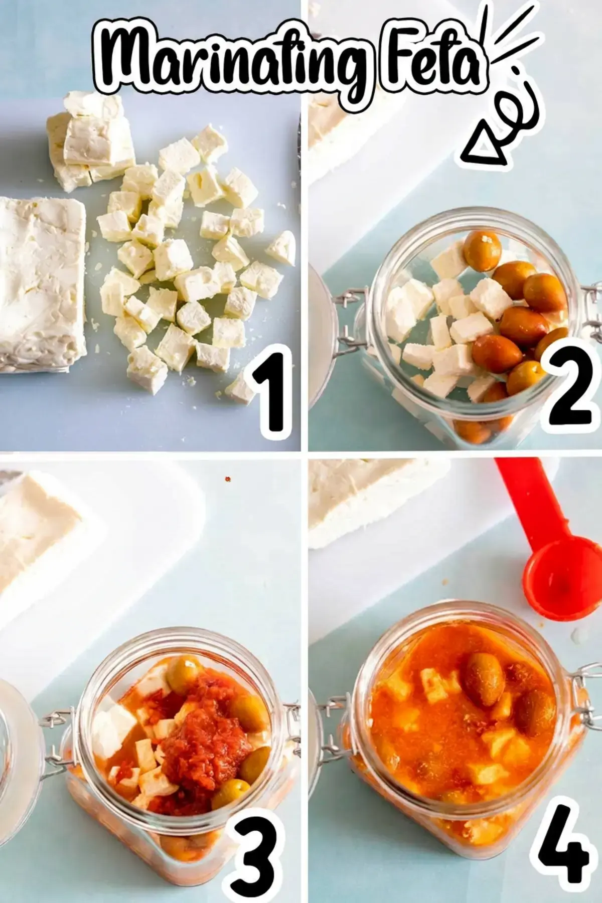 Step 1: Marinate the feta and olives
