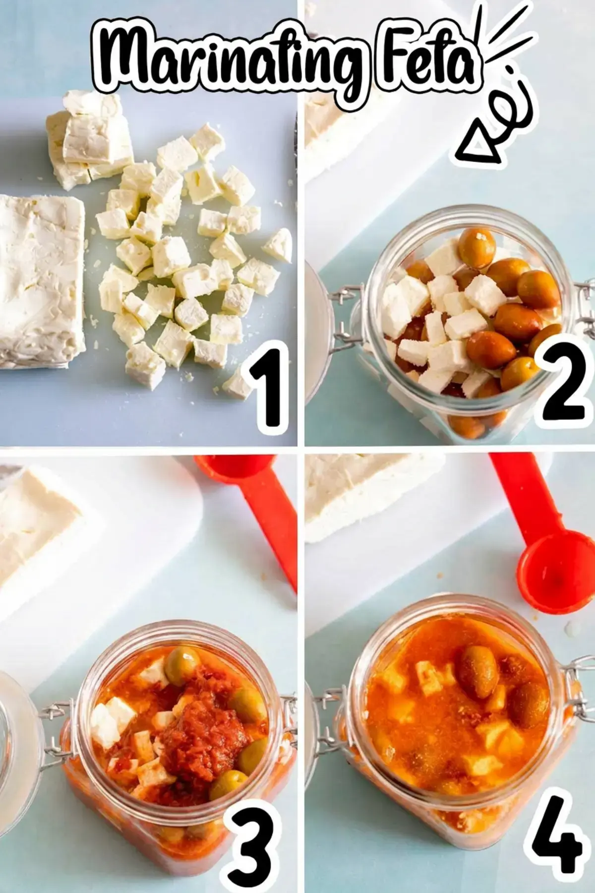 Step 1: Marinate the feta and olives