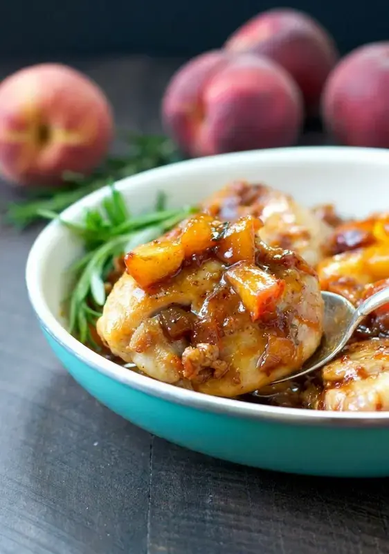 11. One Skillet Peach Glazed Chicken