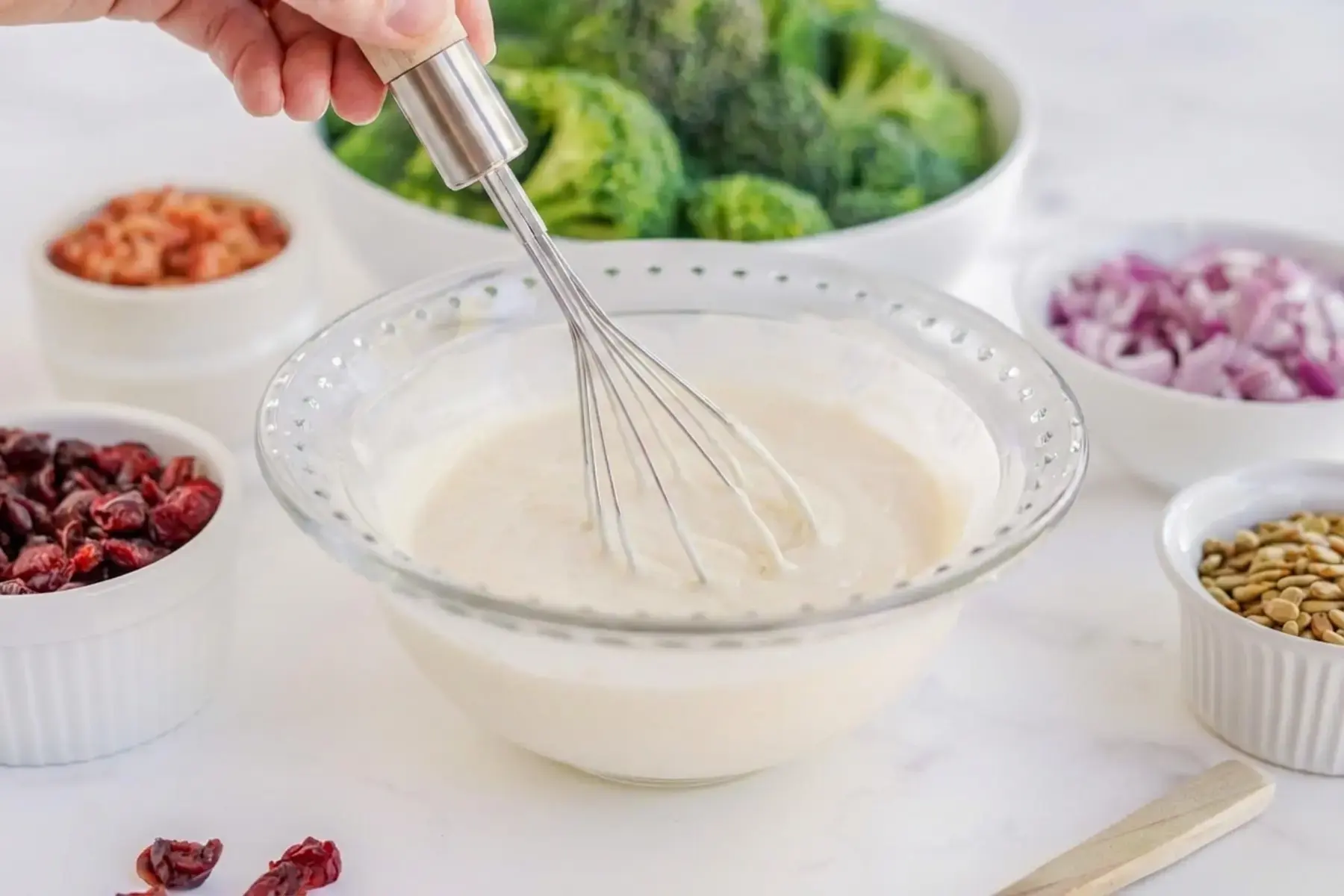 Broccoli Salad for Thanksgiving Side Dish with Bacon and Sweet Dressing 17 2. Add the Dressing