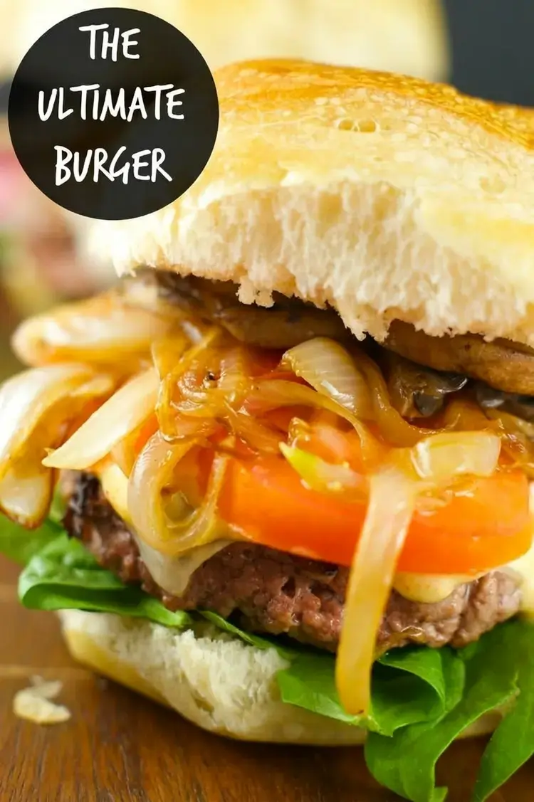 Burger With Caramelized Onions And Mushrooms