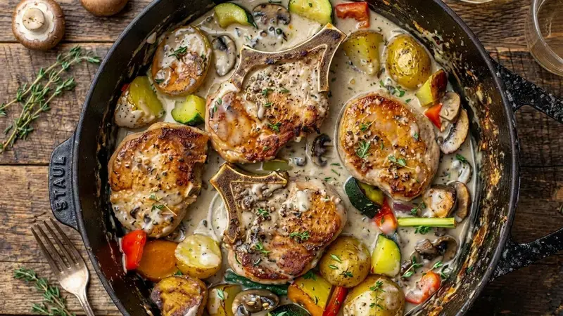 25. Pork Chops with Vinegar Peppers and Potatoes
