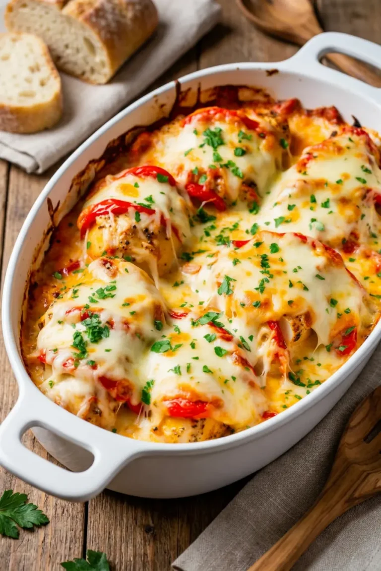 Cheesy Baked Chicken Breast And Peppers