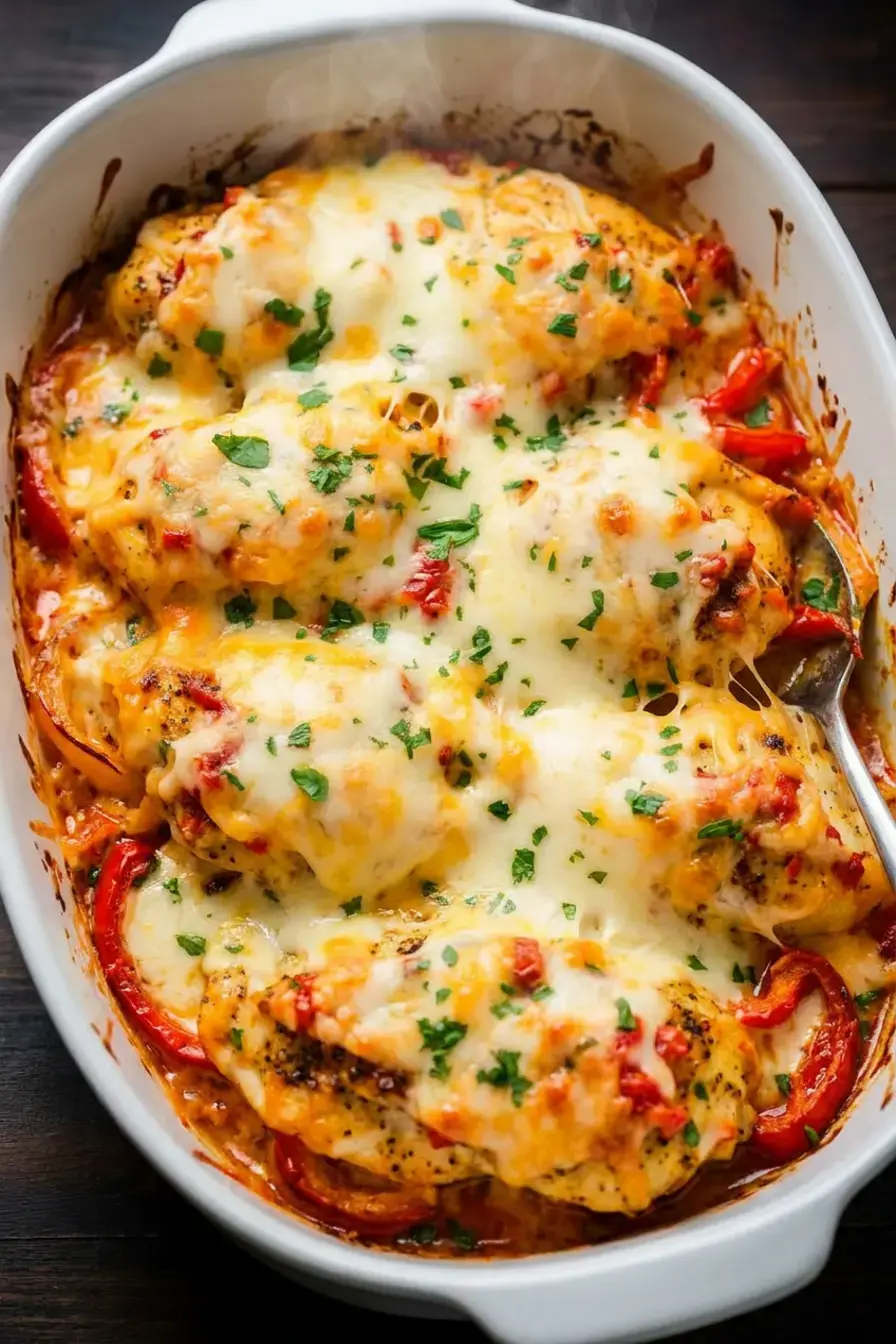 How To Make Cheesy Baked Chicken breast and Peppers
