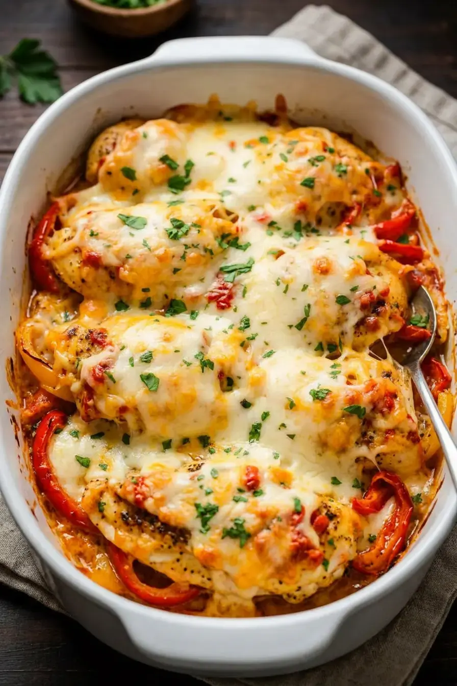 How To Make Cheesy Baked Chicken breast and Peppers