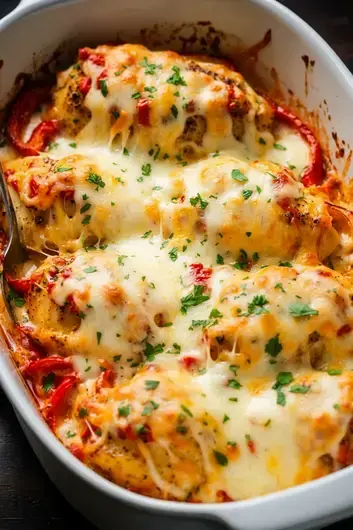 How To Make Cheesy Baked Chicken breast and Peppers