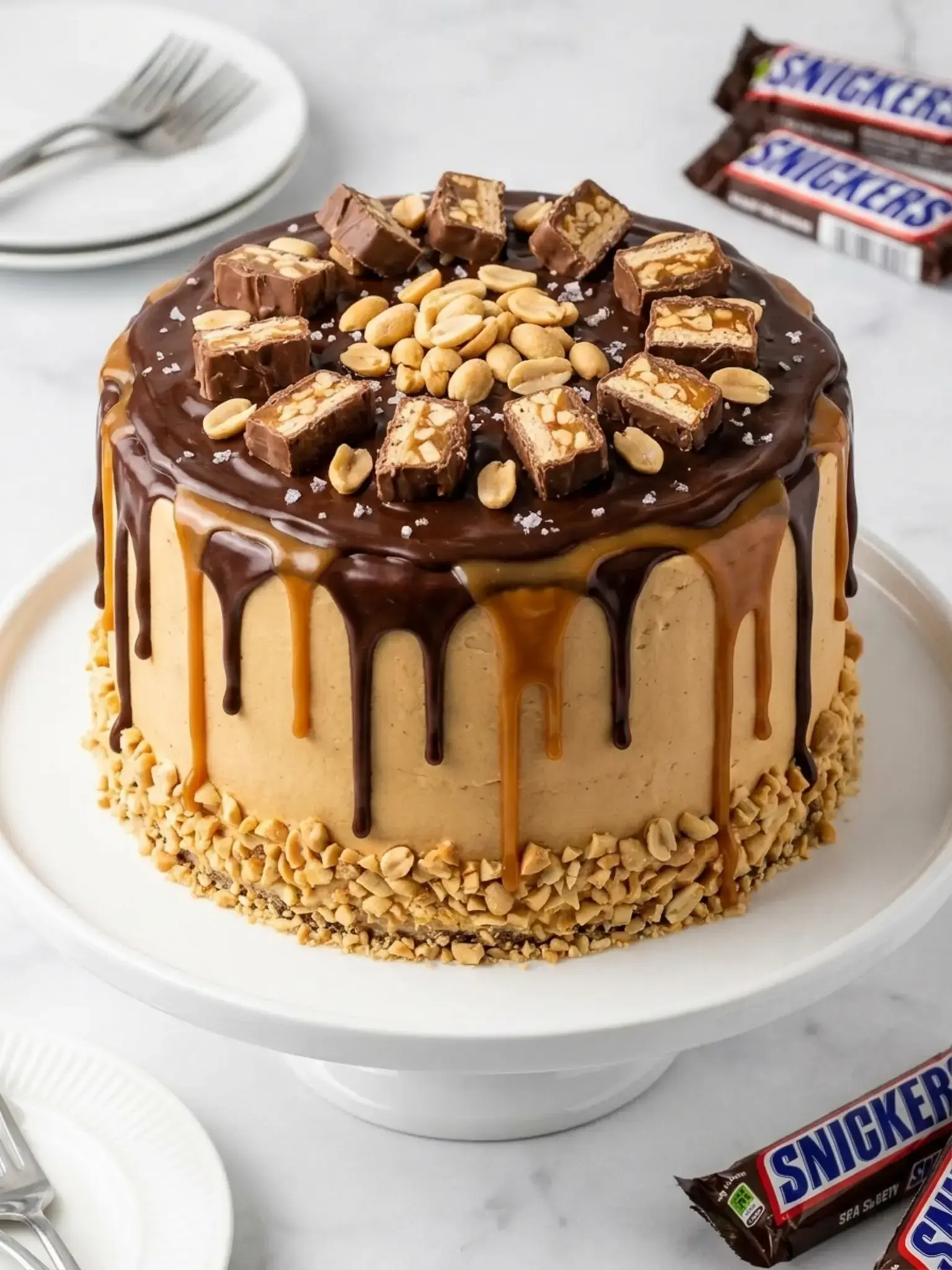 Step 7: Decorate the Chocolate Snickers Cake