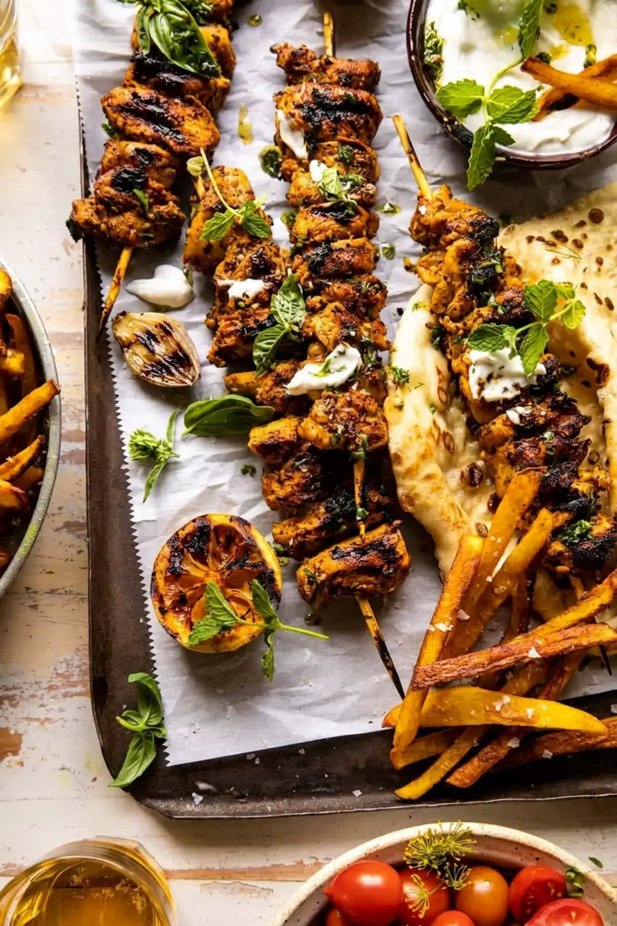 Grilled Chicken Shawarma with Golden Butter Fries and Garlic Sauce