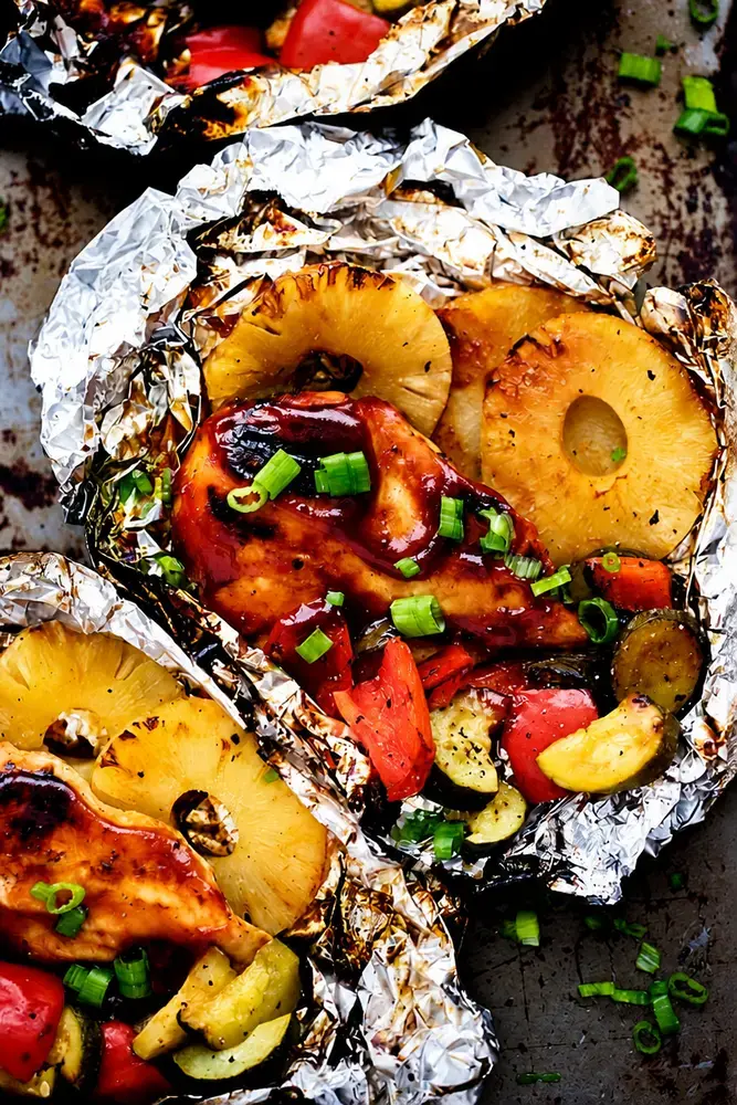 Grilled Hawaiian Barbecue Chicken in Foil