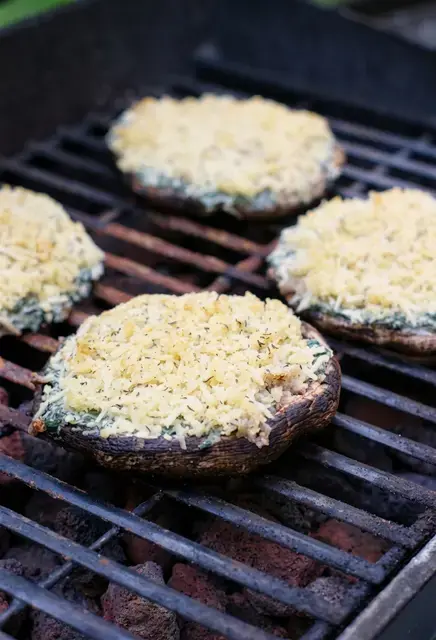 11. Grilled Spinach Dip Mushroom Caps by The Kitchen is My Playground