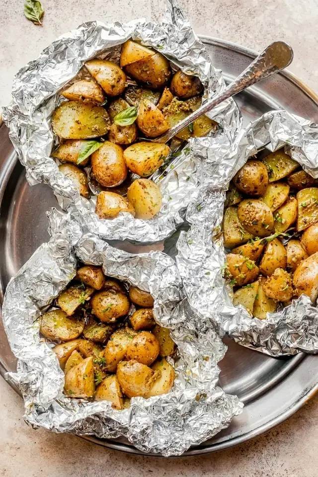 7. Grilled Pesto Basil Potatoes by Diethood