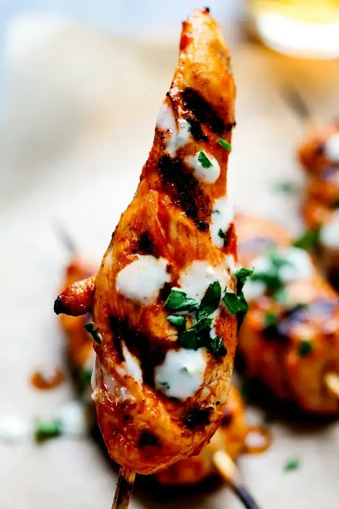 Honey Harrisa Chicken Skewers with Garlic Mint Sauce