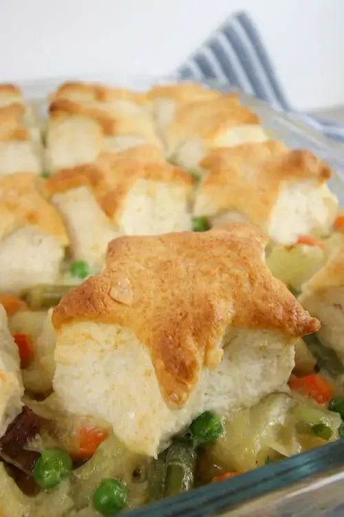 Assembling the Veggie Pot Pie With Biscuit Topping