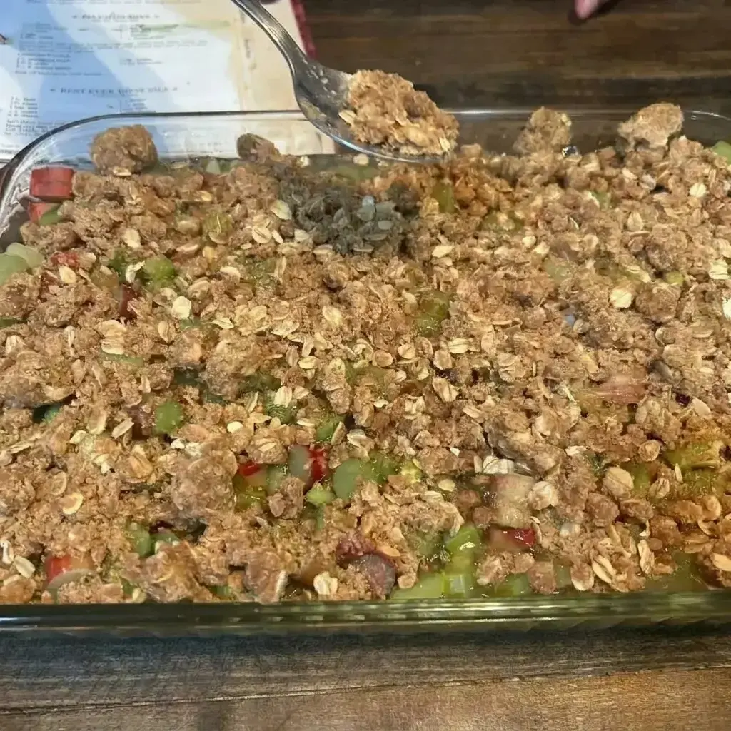Rhubarb Crunch Recipe for a Family Favorite Dessert 18 Step 7: Add the topping