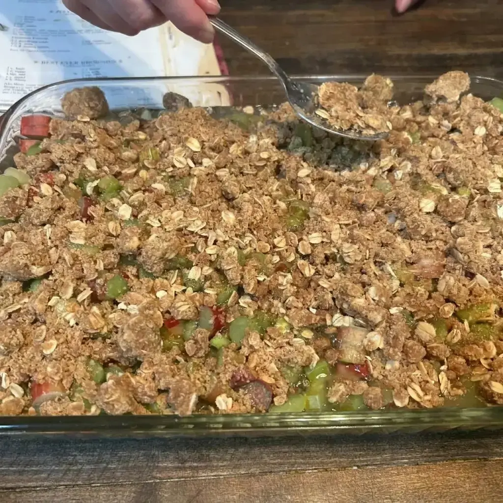 Rhubarb Crunch Recipe for a Family Favorite Spring Dessert 17 Step 7: Add the topping