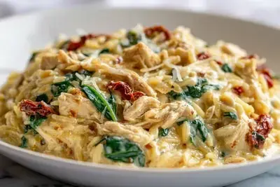 Creamy Slow Cooker Tuscan Chicken Orzo