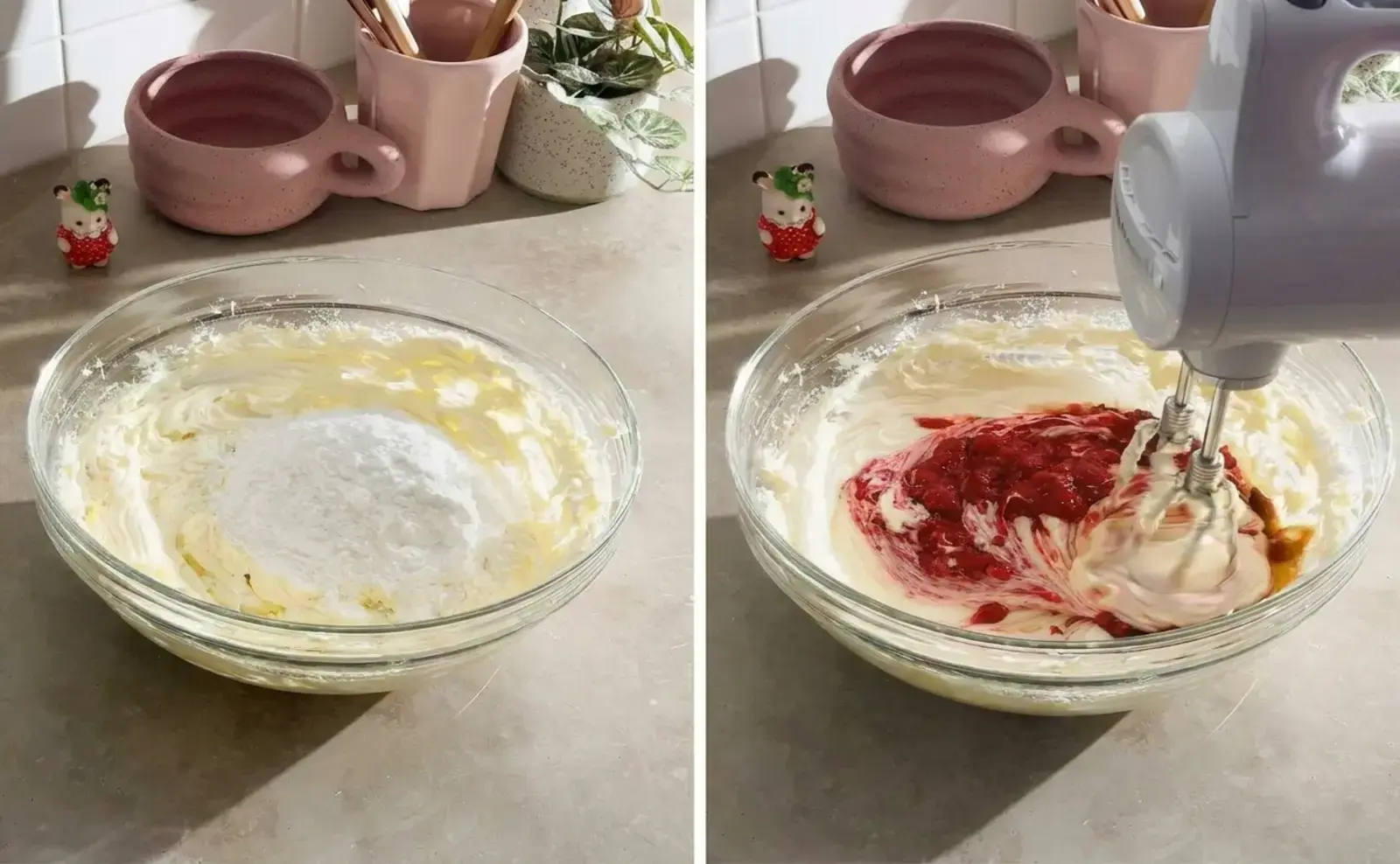 Make the strawberry cream cheese frosting