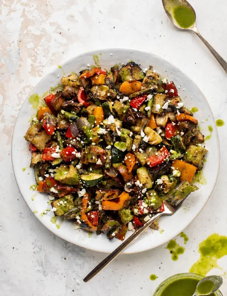 Sunday Grill Dinner Ideas for the Best Backyard BBQ Meals 5 36. Grilled Vegetable Panzanella Salad