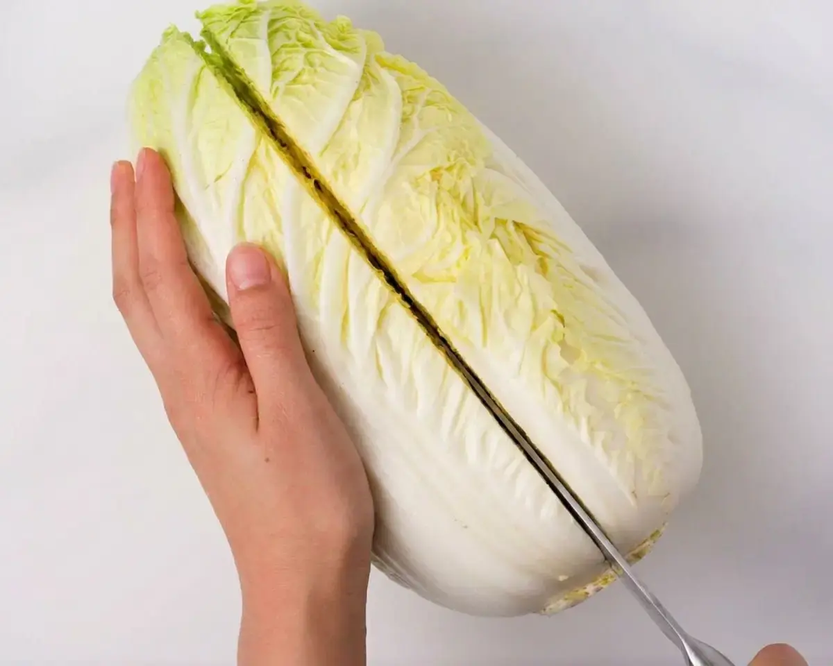 Clean and cut the napa cabbage: