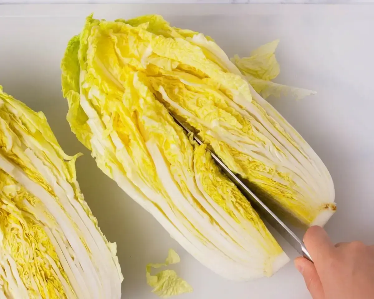 Clean and cut the napa cabbage: