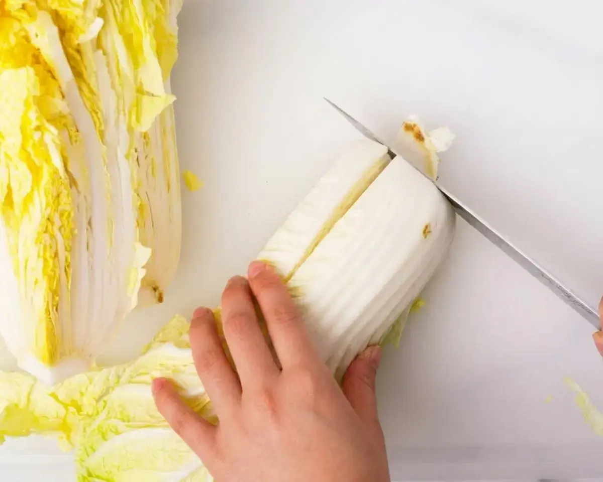 Clean and cut the napa cabbage: