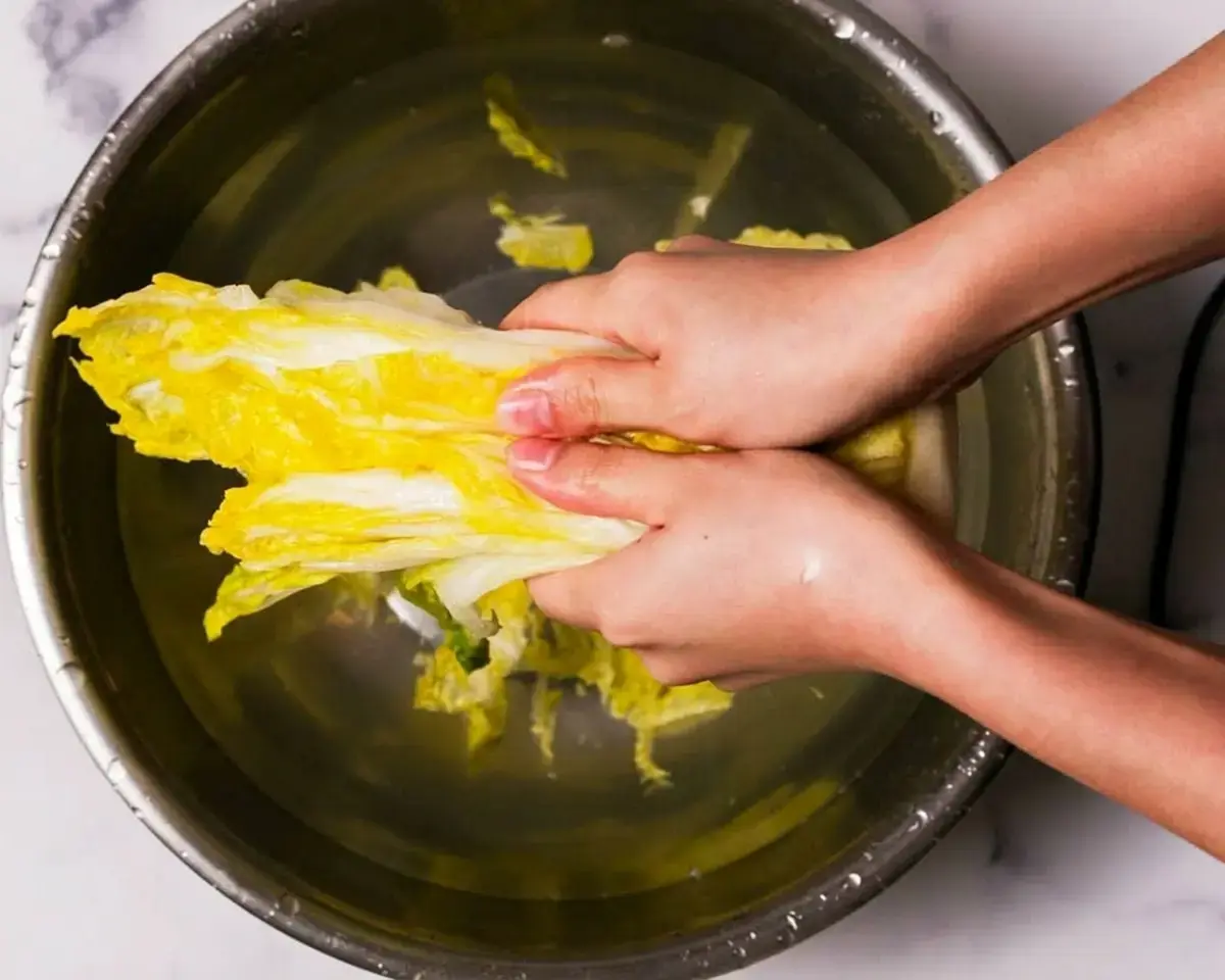 Rinse the napa cabbage: