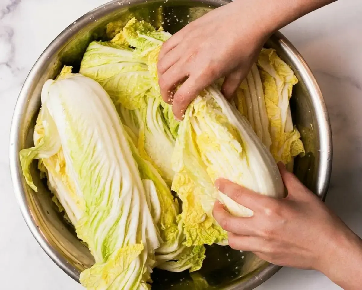 Salt the napa cabbage:
