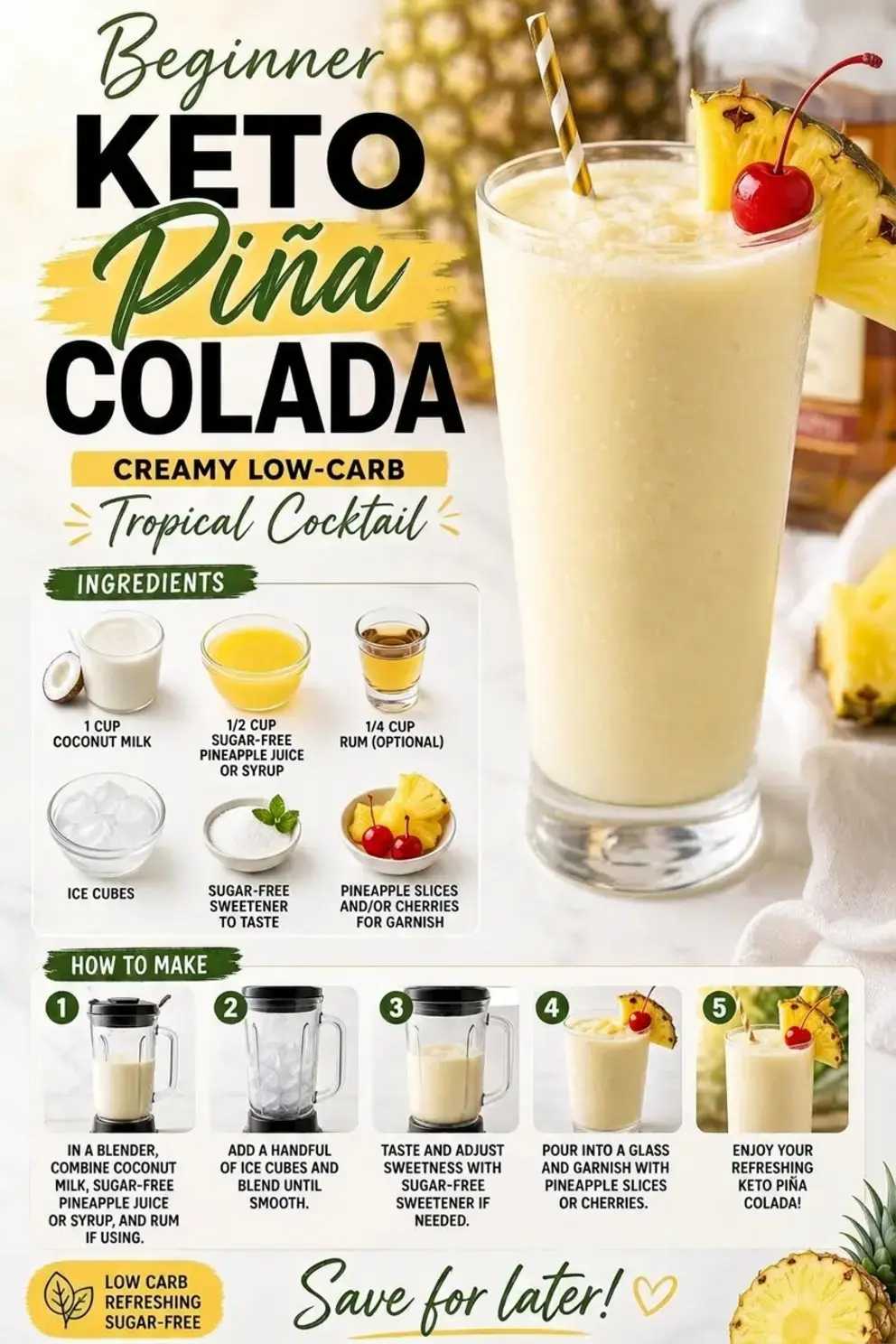 Beginner Keto Pina Colada Creamy Low Carb Cocktail, Keto Piña Colada: A Tropical Escape in a Glass