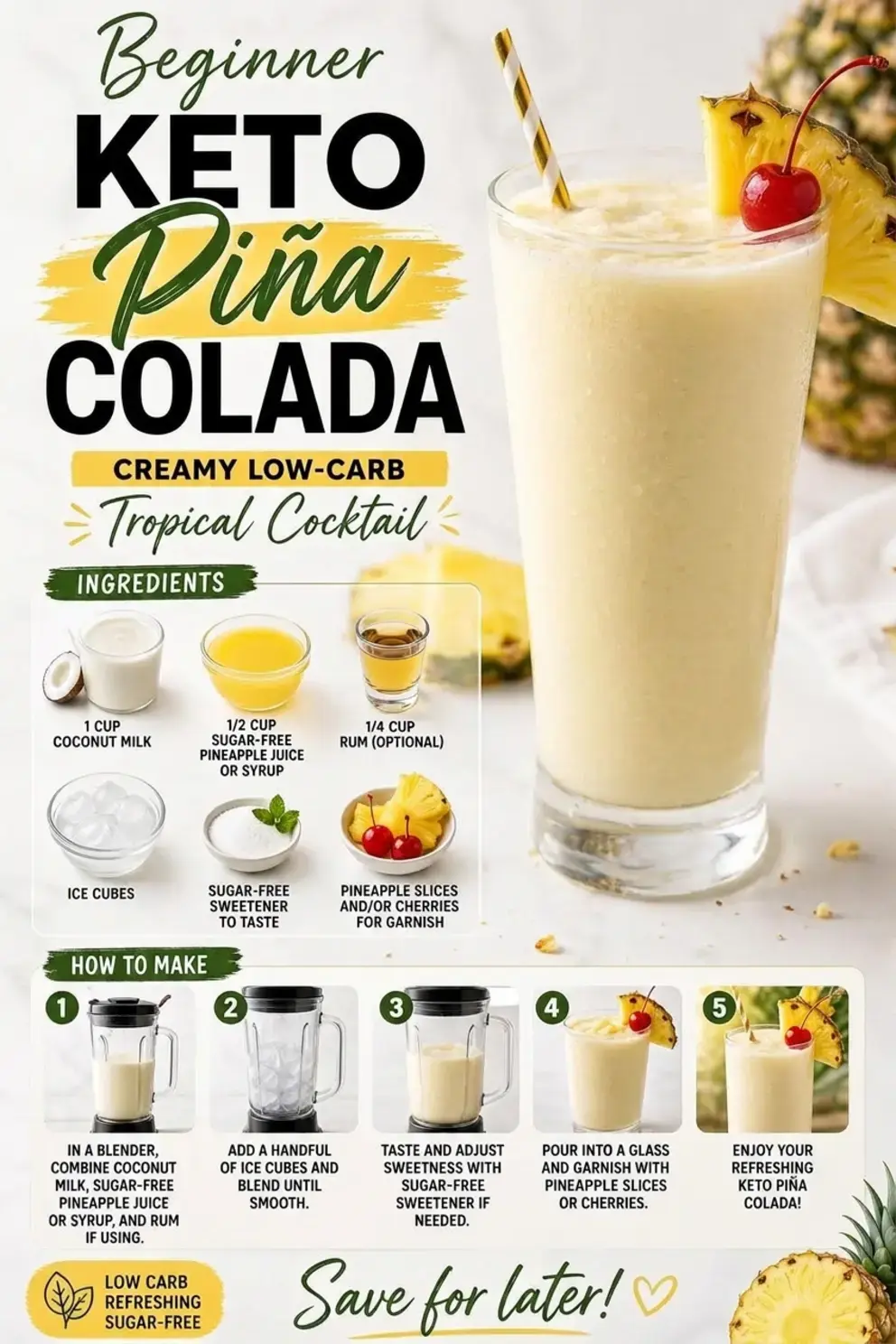 Beginner Keto Pina Colada Creamy Low Carb Cocktail, Keto Piña Colada: A Tropical Escape in a Glass