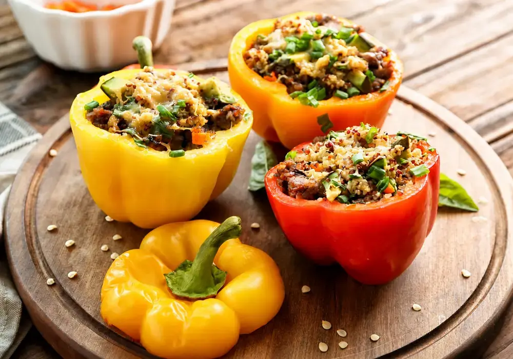 15 Easy Bento Box Meal Ideas for Adults 14 Bento Box Meal Ideas For Adults, Stuffed Bell Pepper and Side Salad