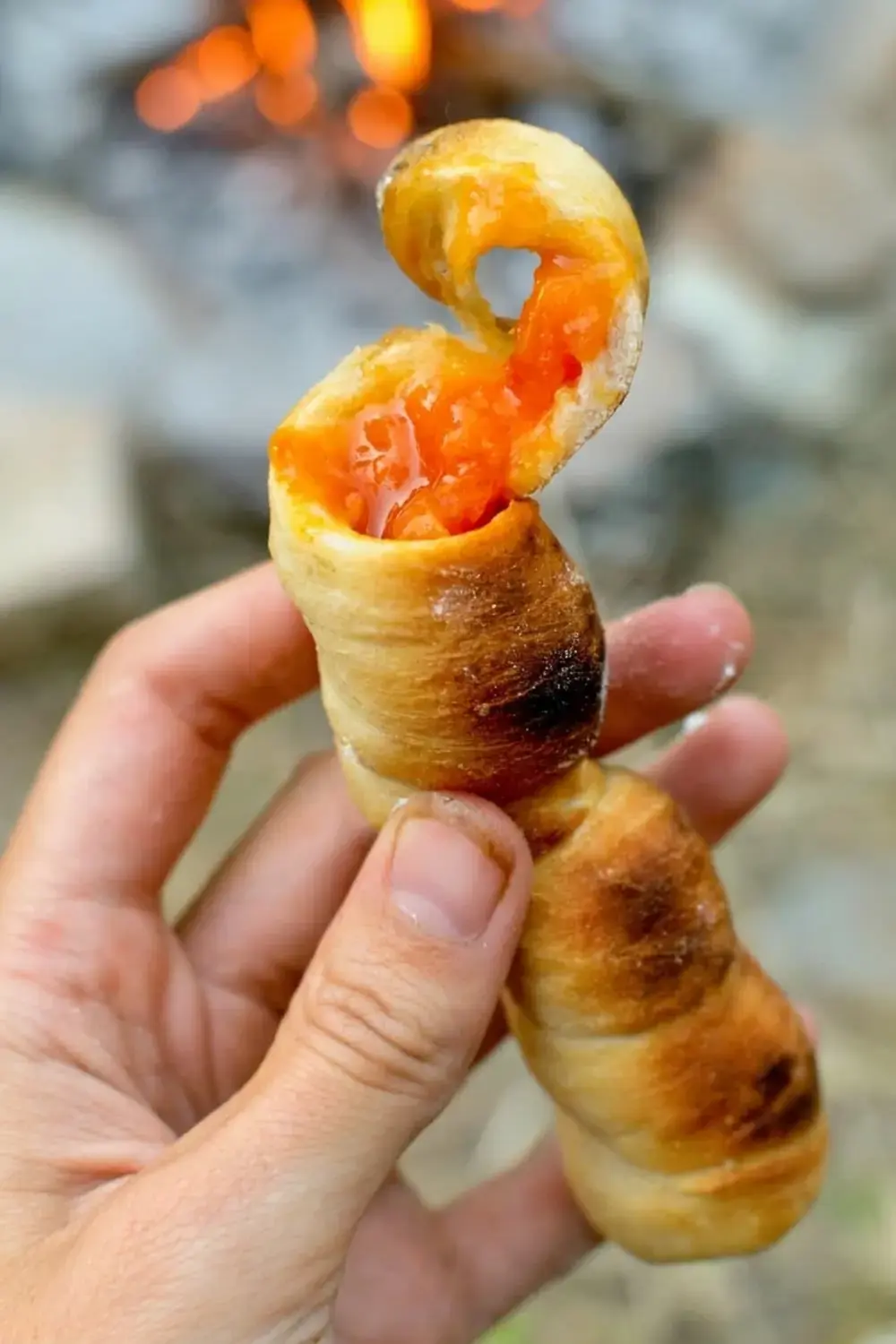 Finished no-knead Campfire Bread on Stick