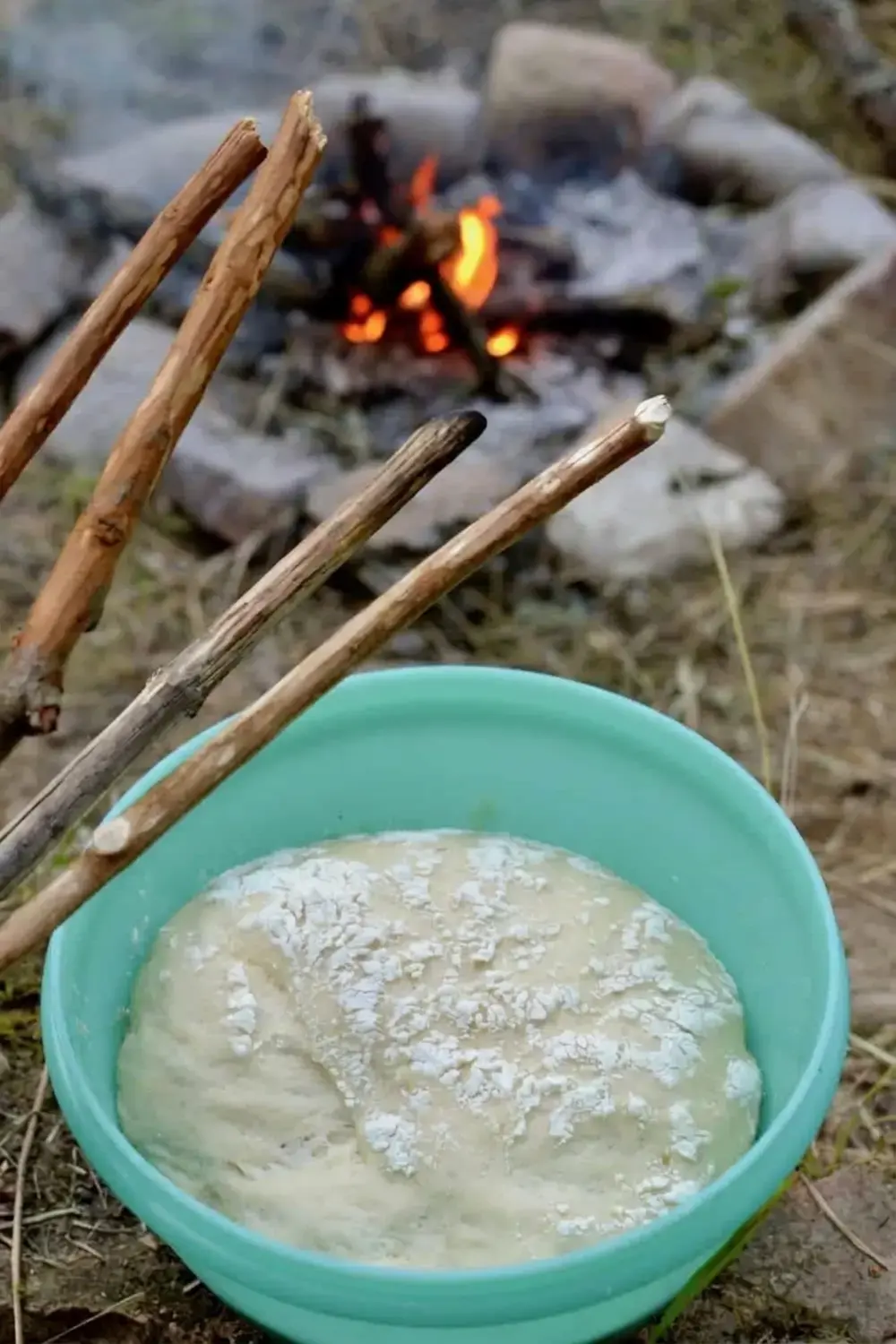 Risen stickbread dough formed into a ball