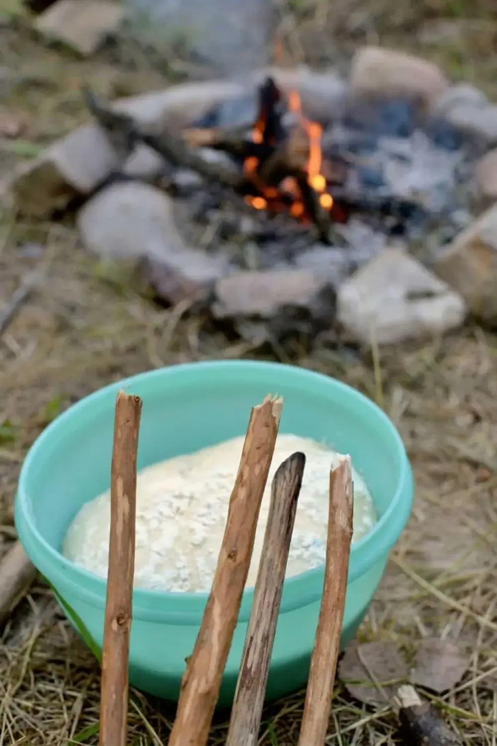 Campfire bread dough divided into eight portions