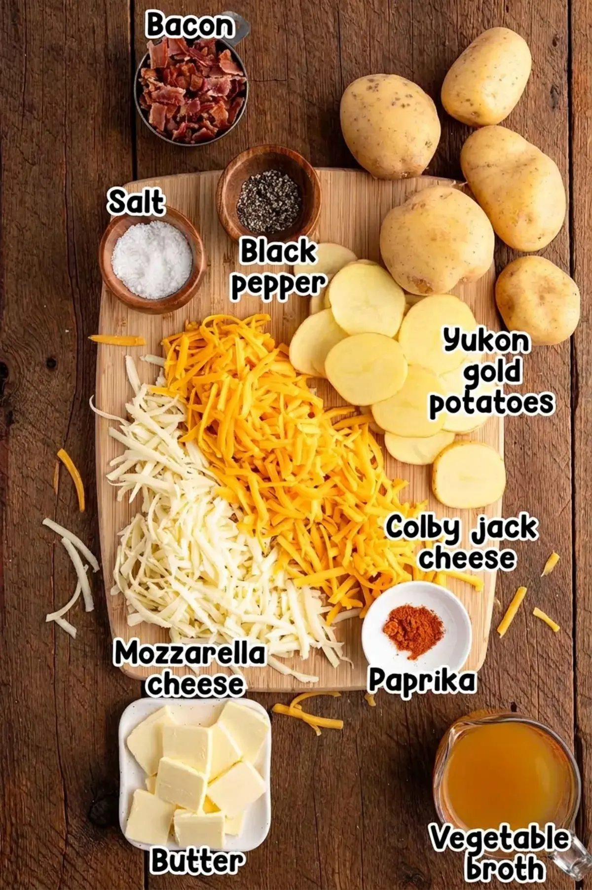 Ingredients for cheesy campfire potato packets