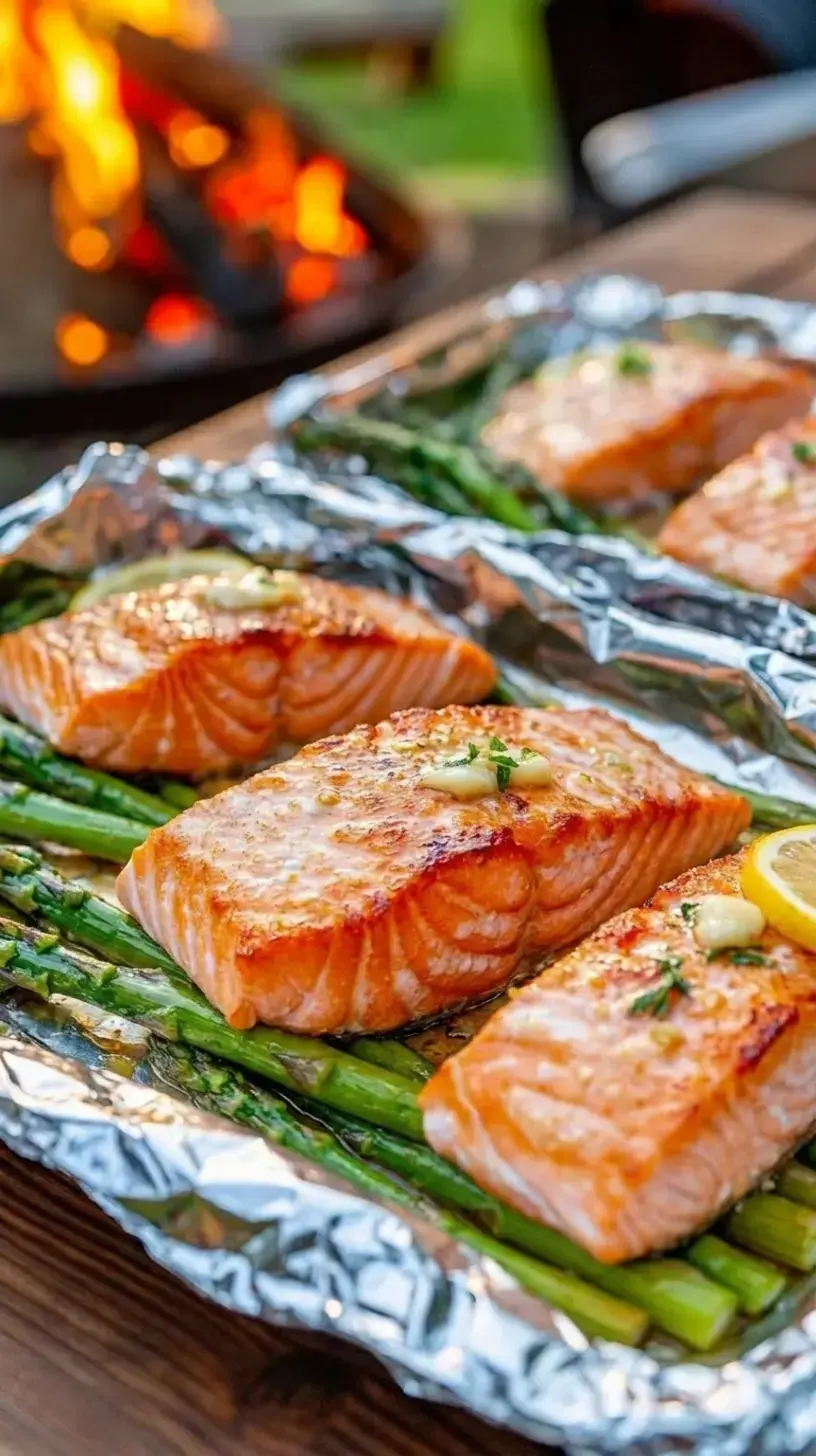 Camping Meals In Foil 5 Recipes for Easy Campfire Dinners 1 1. Garlic Butter Salmon and Asparagus Foil Packets