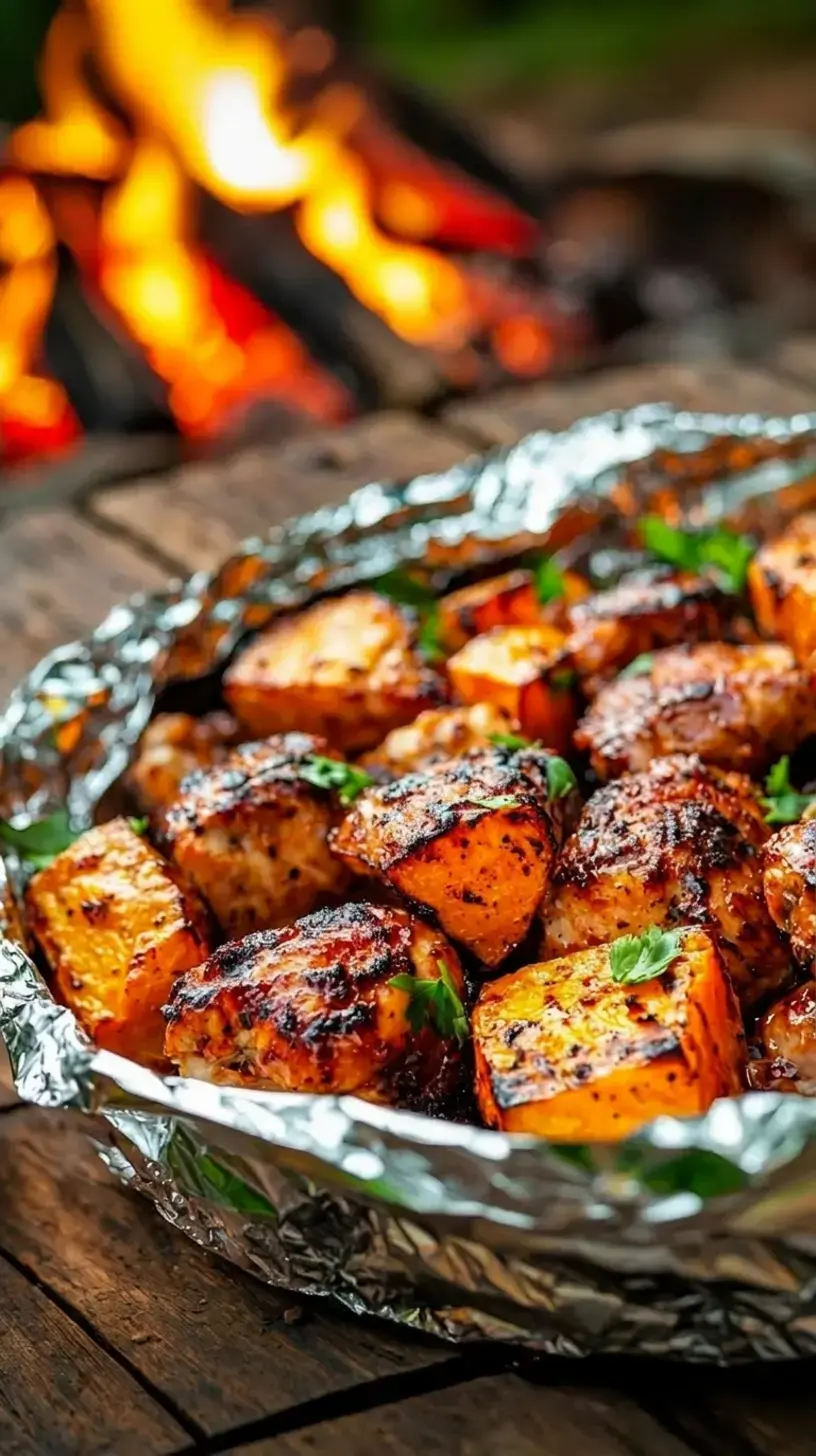 Camping Meals In Foil 5 Recipes for Easy Campfire Dinners 2 2. BBQ Chicken and Sweet Potato Packets