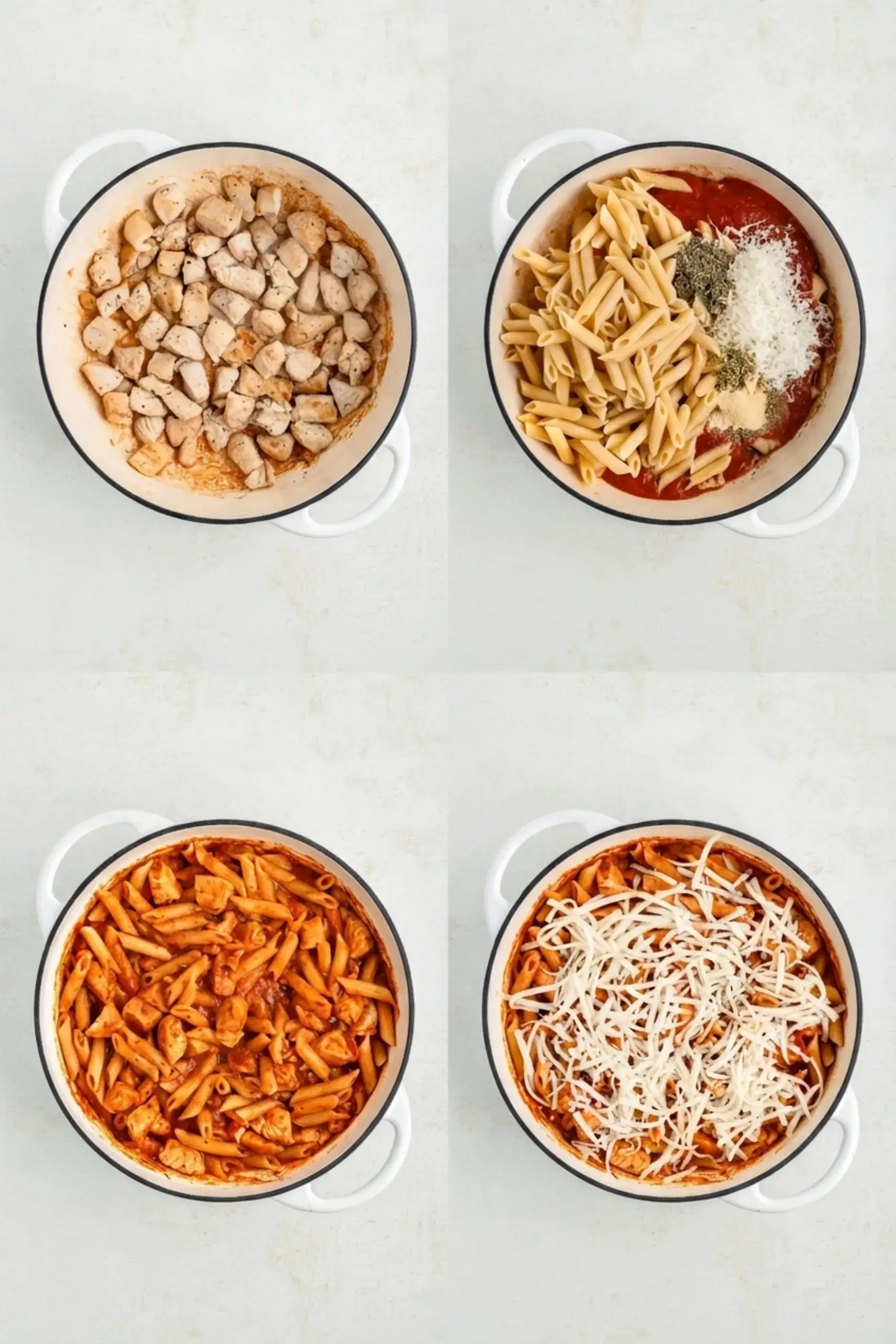 Chicken Parmesan Pasta Skillet: Easy 20-Minute Dinner 5 Penne cooking until just al dente