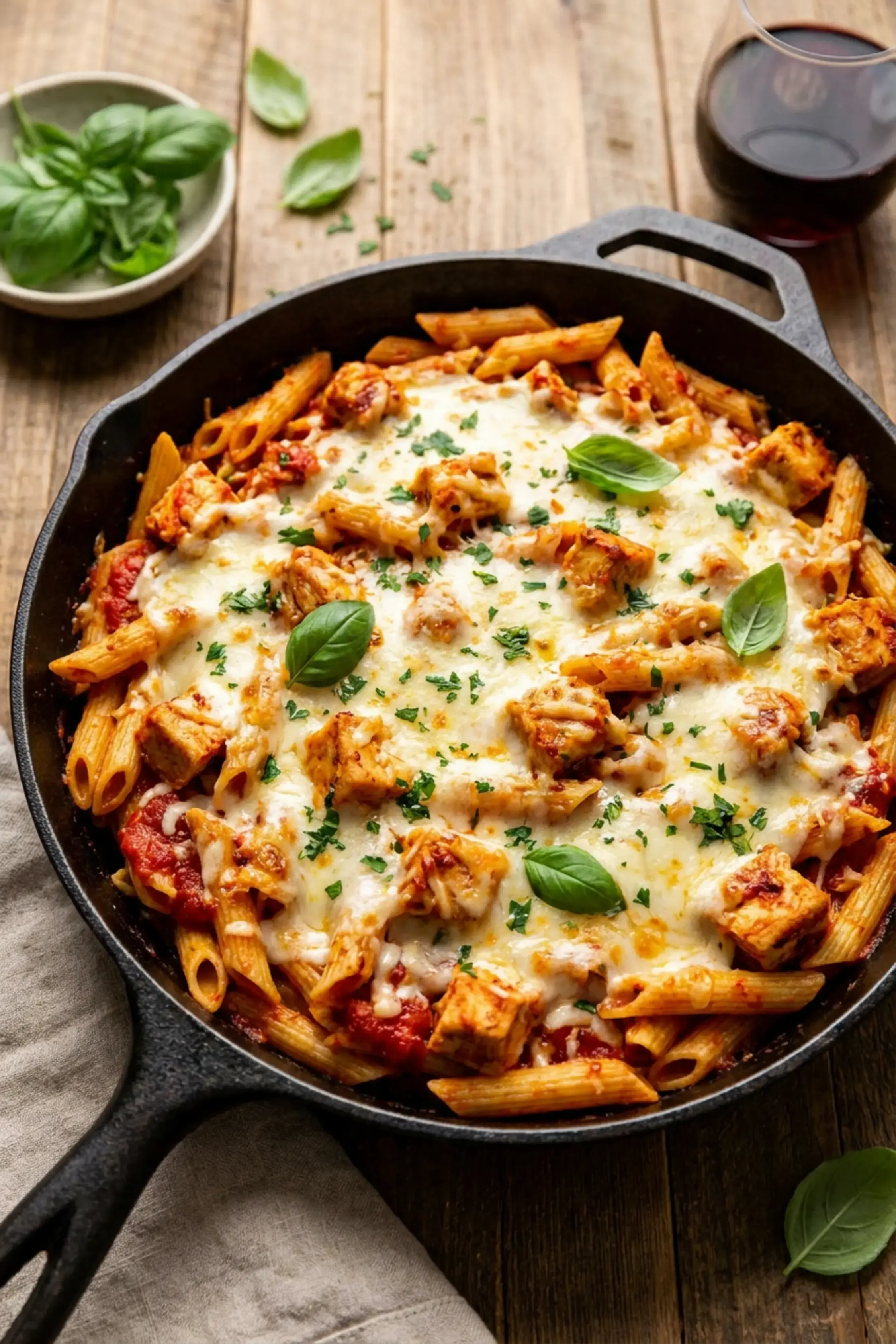 Chicken Parmesan Pasta Skillet: Easy 20-Minute Dinner 8 Marinara, pasta, and Parmesan combined with chicken