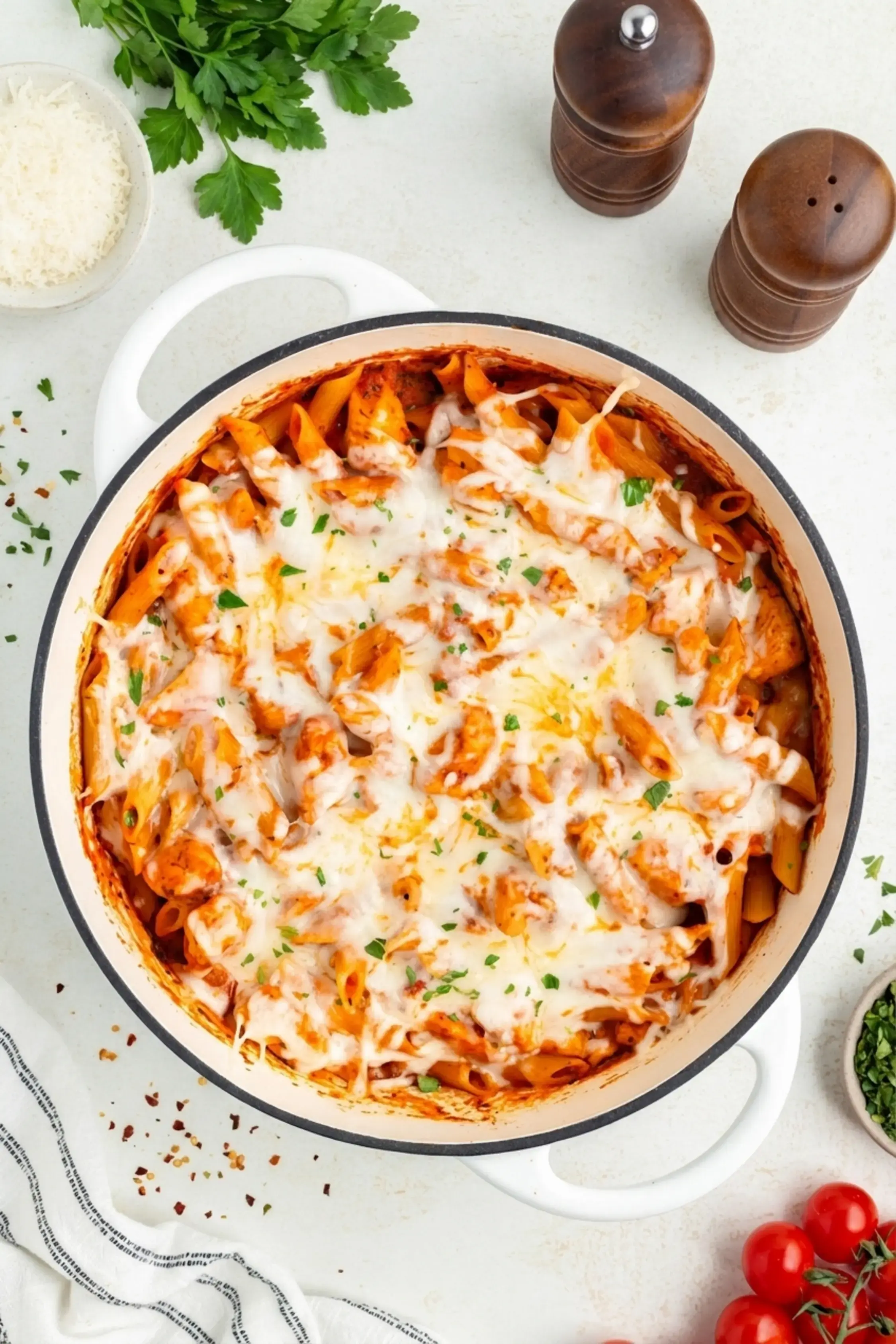 Chicken Parmesan Pasta Skillet: Easy 20-Minute Dinner 13 Covered skillet resting while mozzarella melts