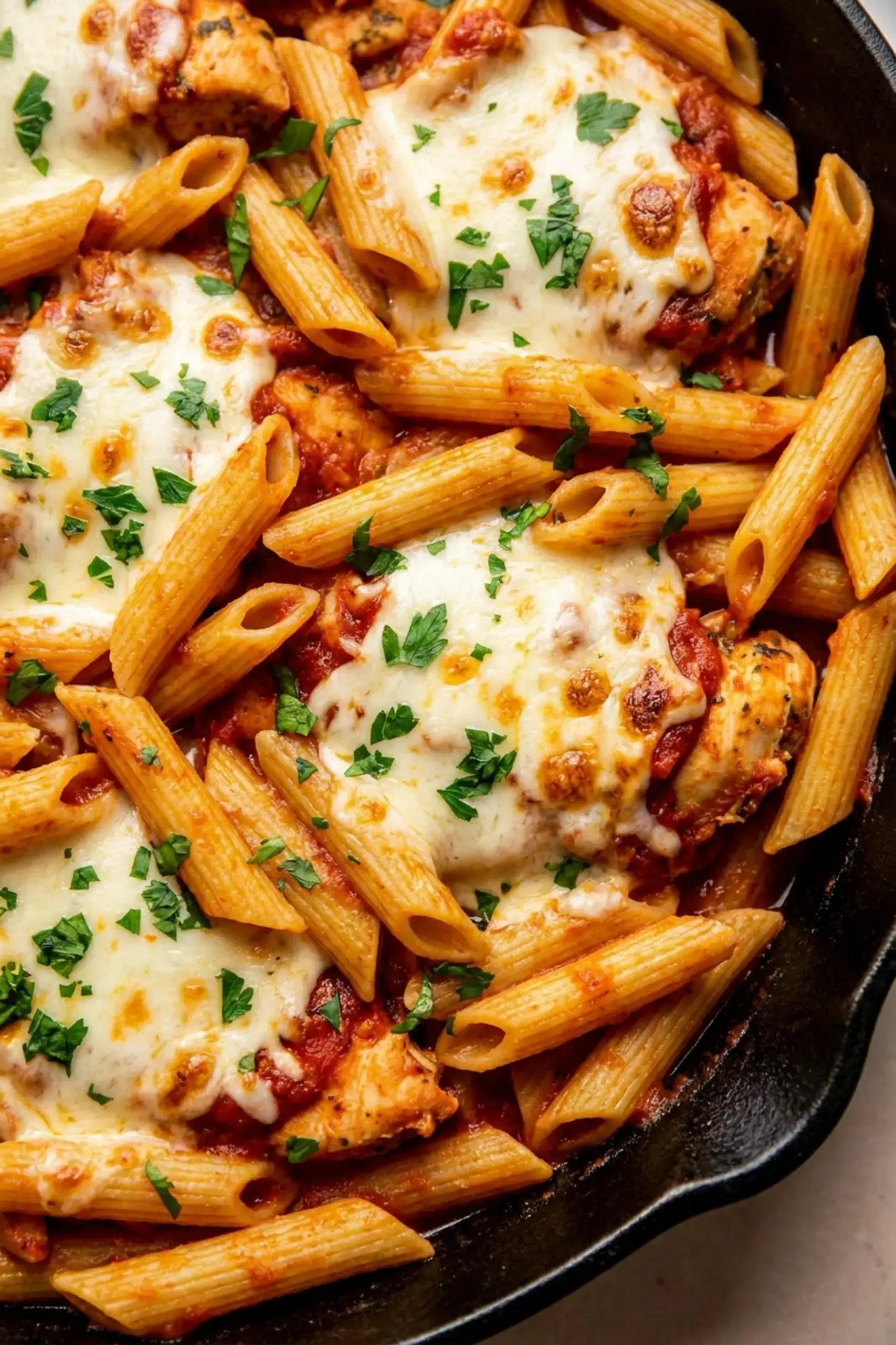 Chicken Parmesan Pasta Skillet: Easy 20-Minute Dinner 2 Cheesy chicken and penne pasta served from a skillet