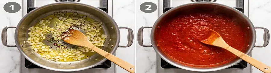 Garlic and onion cooking for Parmigiana sauce