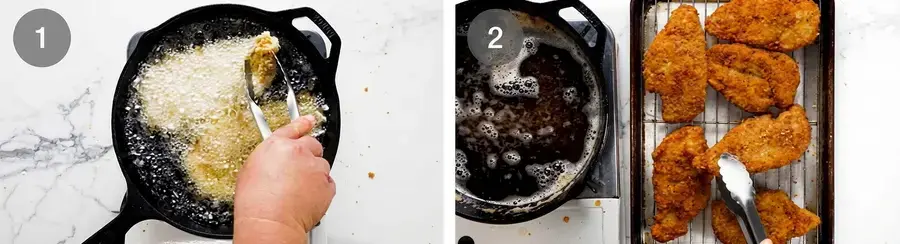Breaded chicken shallow frying in hot oil