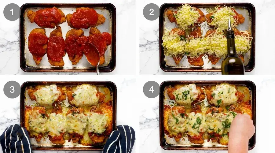 Crispy chicken topped with tomato sauce
