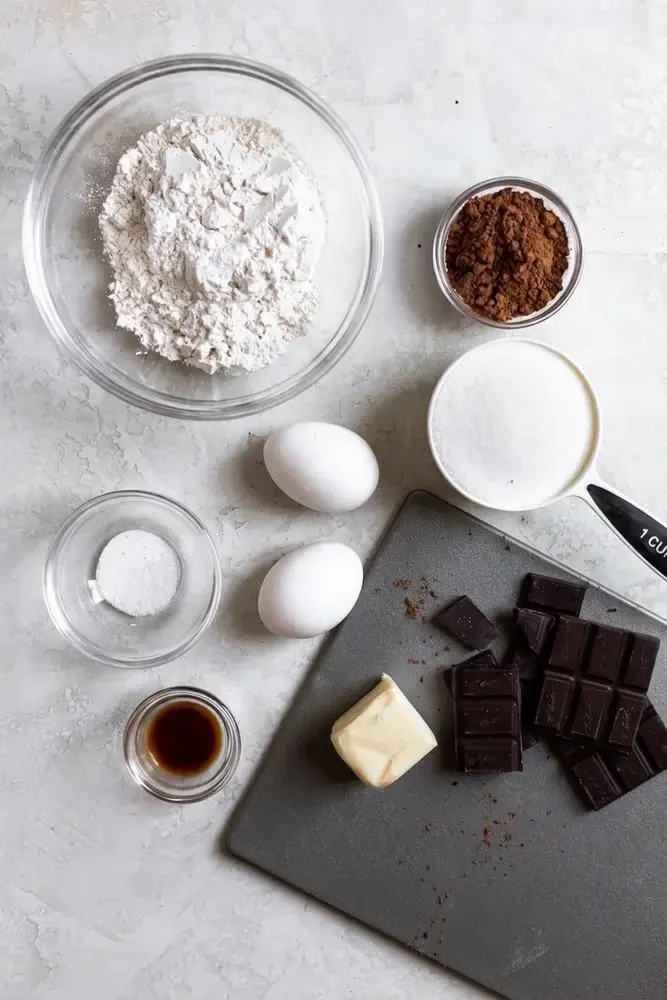 Ingredients measured for fudgy chocolate brownie cookies