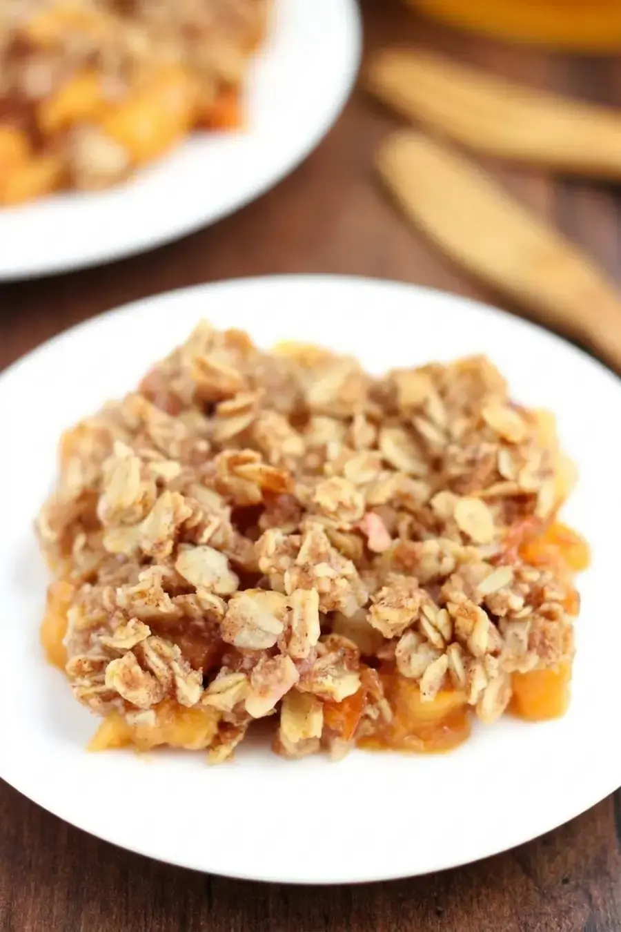 Clean Peach Crumble With Juicy Fruit and Oat Topping 12 Diced peaches measured to 490 grams