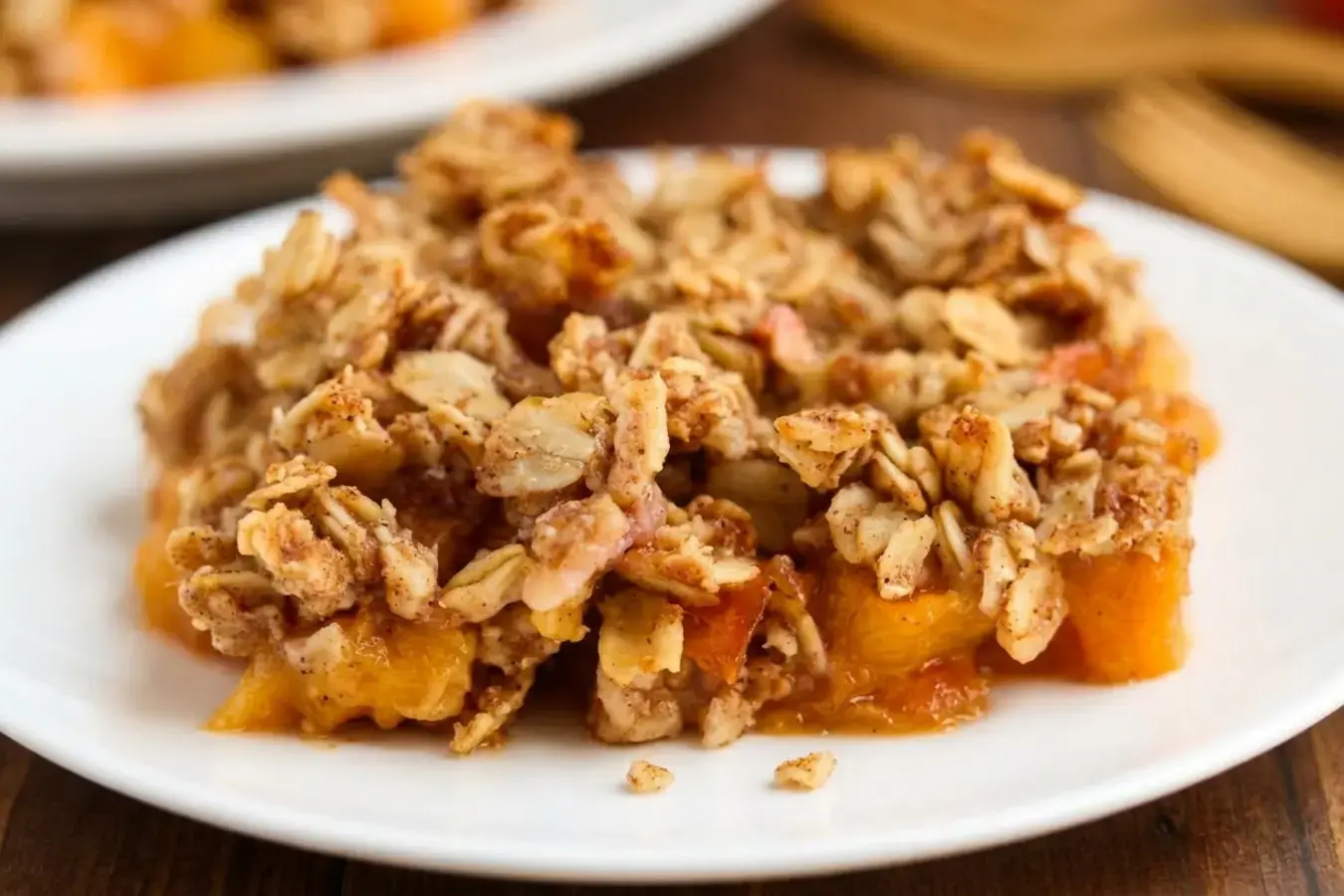 Clean Peach Crumble With Juicy Fruit and Oat Topping 17 Baked Clean Peach Crumble with bubbling fruit and crisp oats